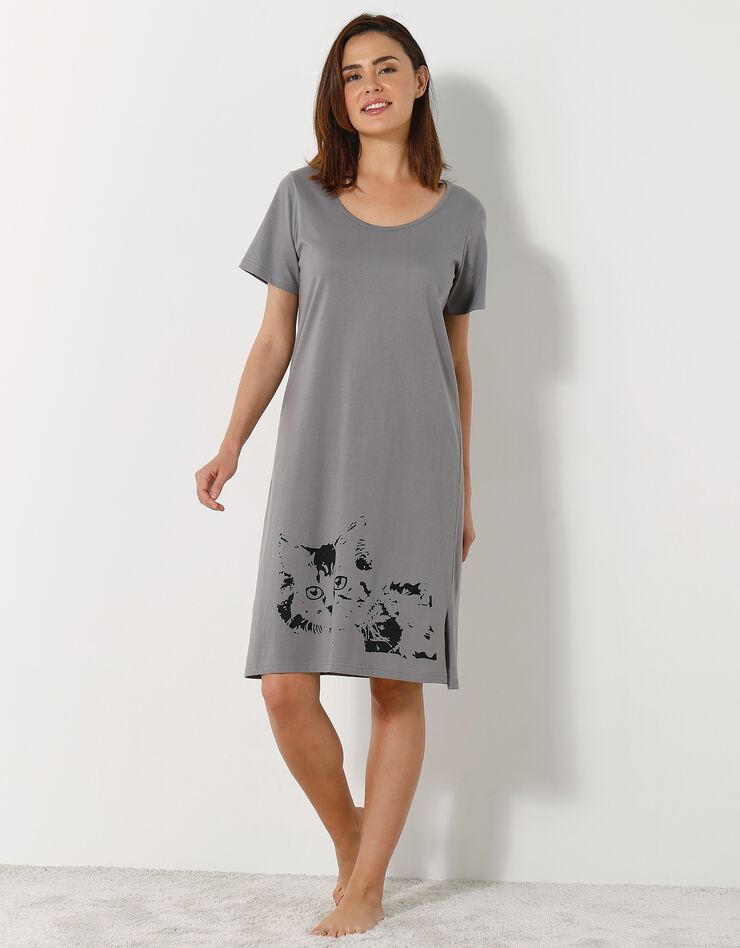 Chemise de nuit courte imprimé chat - lot de 2 (pêche / gris) Chemise de nuit courte imprimé chat - lot de 2 (pêche / gris)