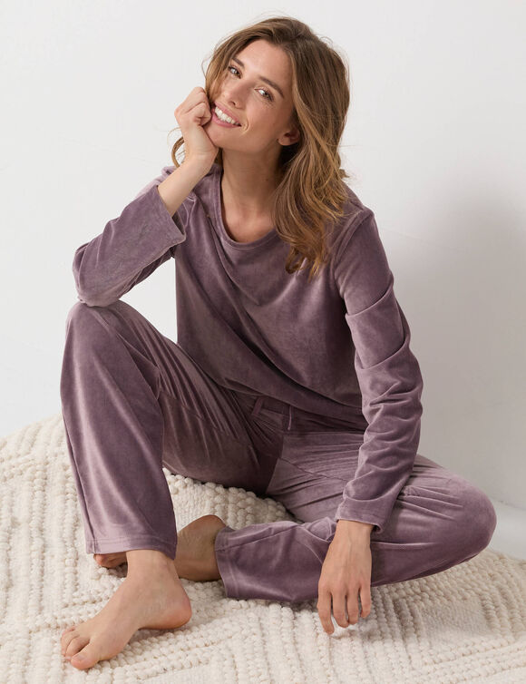 Pyjama pantalon en velours côtelé, coupe large manches longues (taupe)