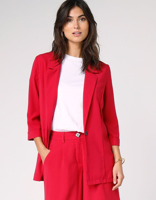 Veste blazer fluide manches 3/4 (framboise)