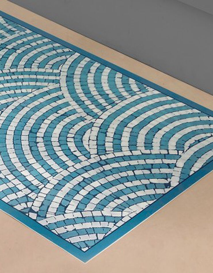 Tapis vinyle effet petite mosaïque (bleu / blanc) Tapis vinyle effet petite mosaïque (bleu / blanc)