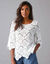 Top macramé à écailles, manches pagodes (blanc)