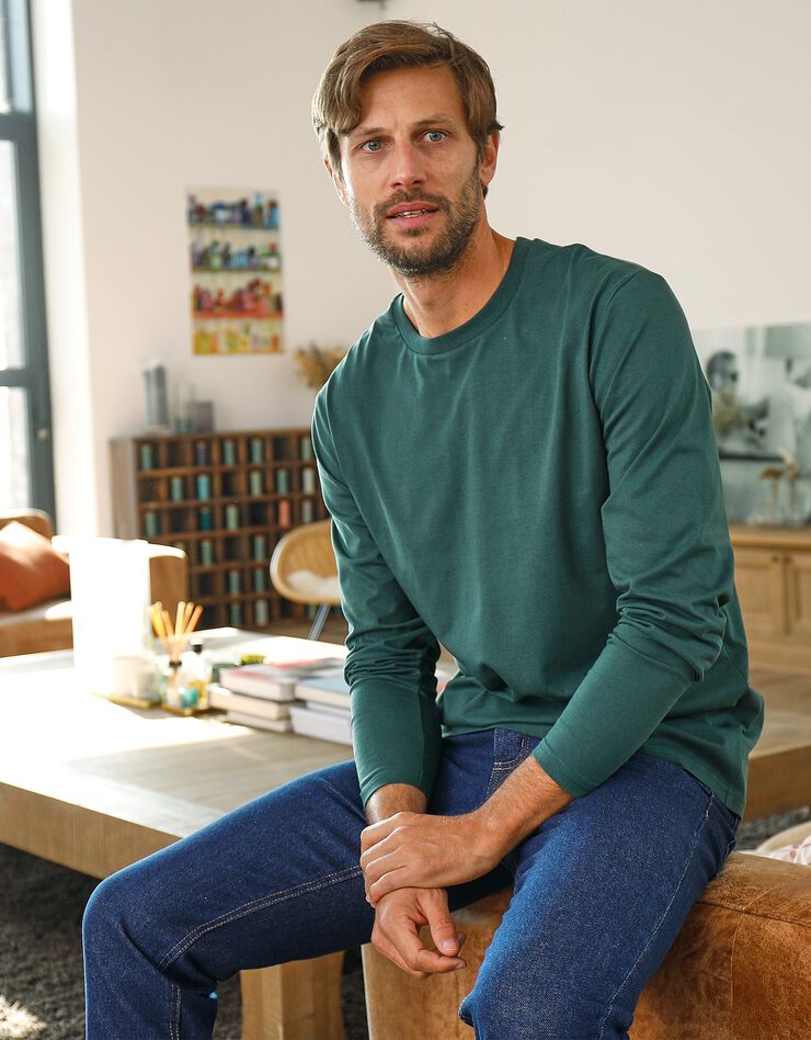 Tee-shirt col rond manches longues - lot de 3 (noir + vert + tilleul) Tee-shirt col rond manches longues - lot de 3 (noir + vert + tilleul)
