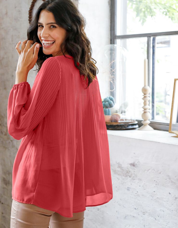 Blouse plissée, version unie (corail) Blouse plissée, version unie (corail)