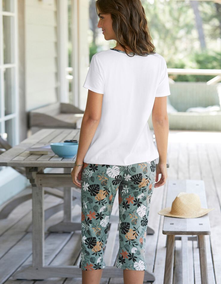 Pyjama pantacourt imprimé feuillage (bleu grisé)