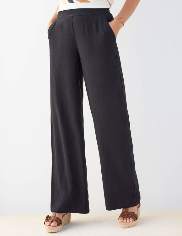 Pantalon large viscose-lin (noir)
