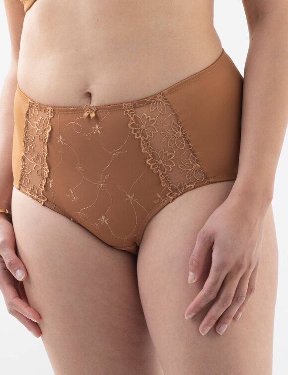 Culotte tulle et microfibre brodés forme maxi taille haute "Antioco" - lot de 2 (noisette)