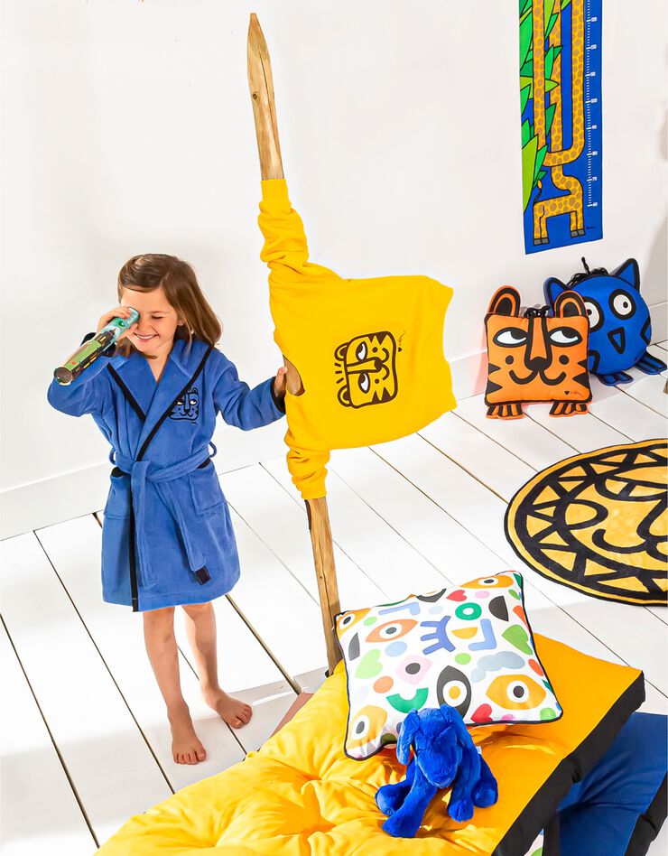 Peignoir de bain Tigre à capuche, collection enfant LEM (bleu dur)