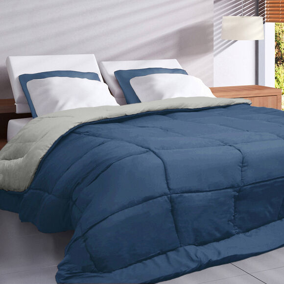 Couette unie douceur microfibre réversible 400g/m² (ivoire / bleu)
