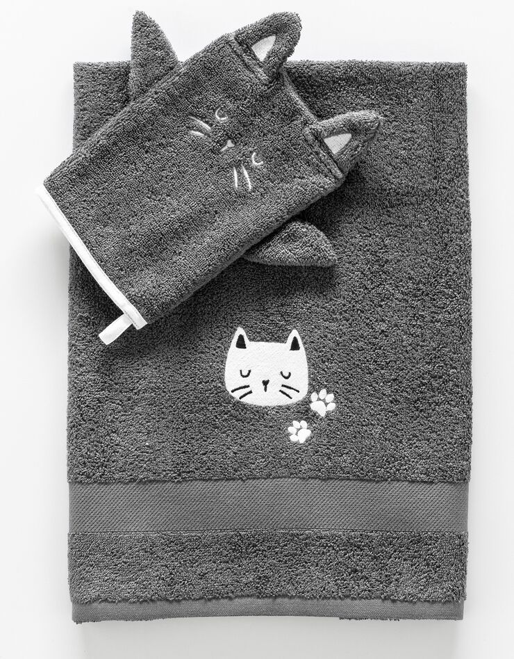 Collection éponge enfant brodée chat coton - 380 g/m2 (anthracite)