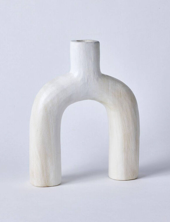 Vase forme arche décoratif, en bois - hauteur 36 cm (blanc)