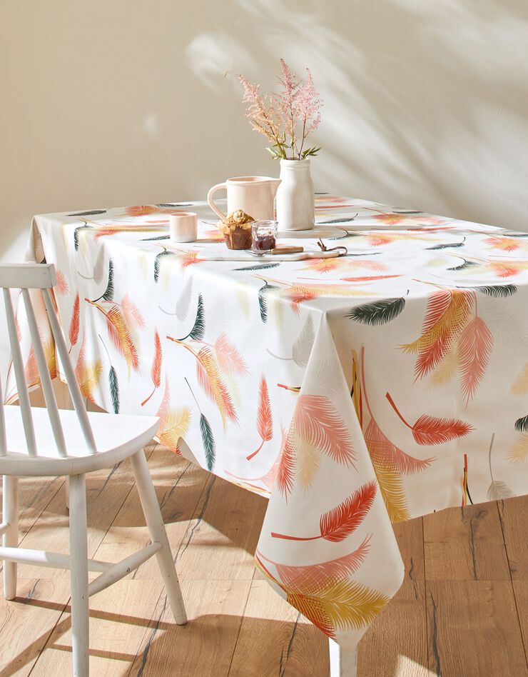 Nappe toile cirée imprimé fleurs pampa (blanc / rose)