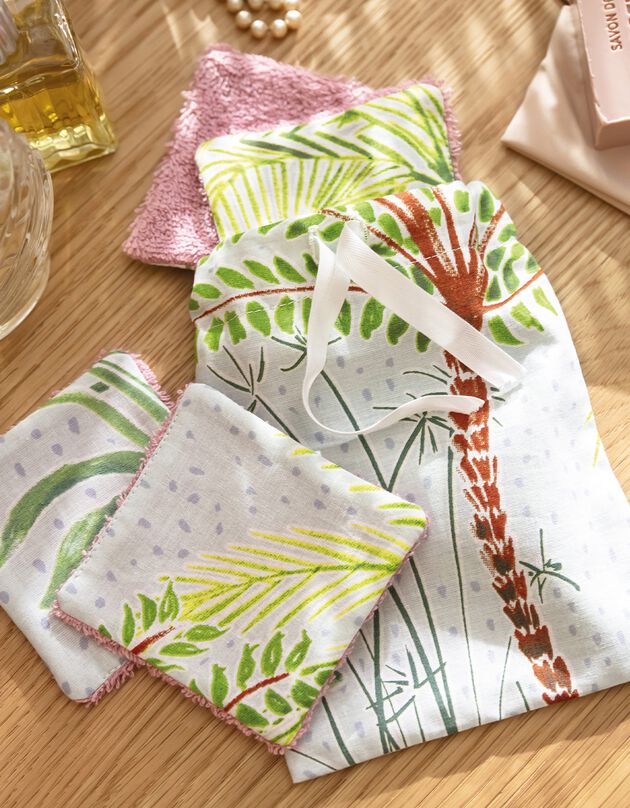 Carré démaquillant upcyclé, lot de 4 avec pochette - collection upcycling (vert)