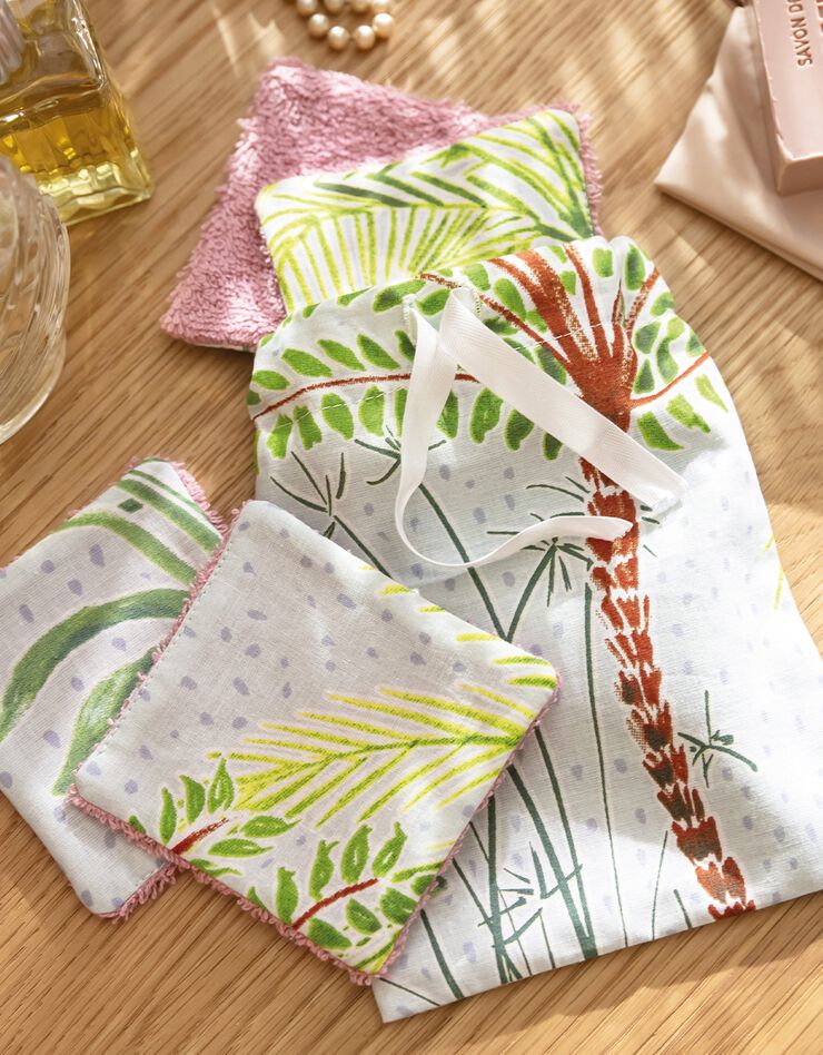 Carré démaquillant upcyclé, lot de 4 avec pochette - collection upcycling (vert)