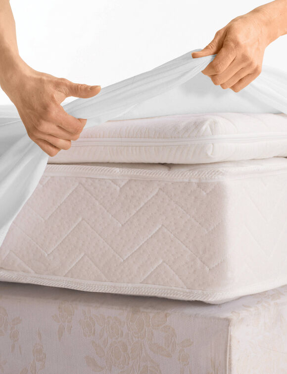 Prot&egrave;ge-matelas housse 40 cm molleton absorbant anti-acariens 400 g/m&sup2; (blanc)