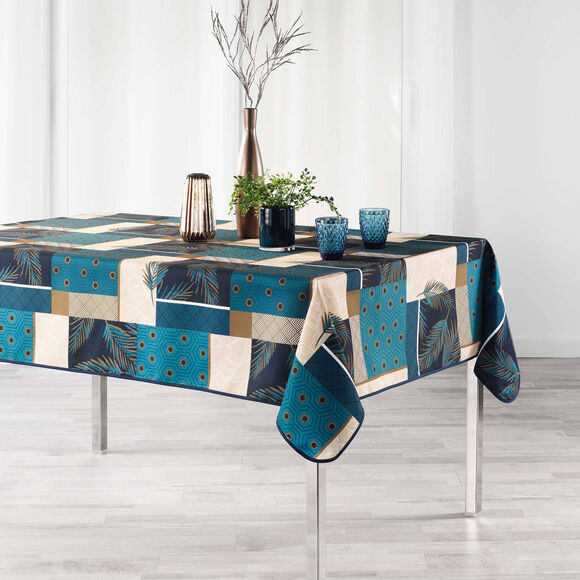 Nappe imprimé patchwork (bleu / gris)