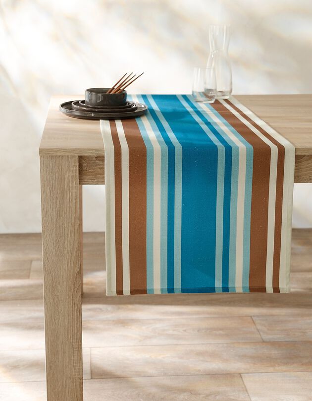 Chemin de table fabriqué en France, motif rayé Havane - coton biologique(1) (havane)