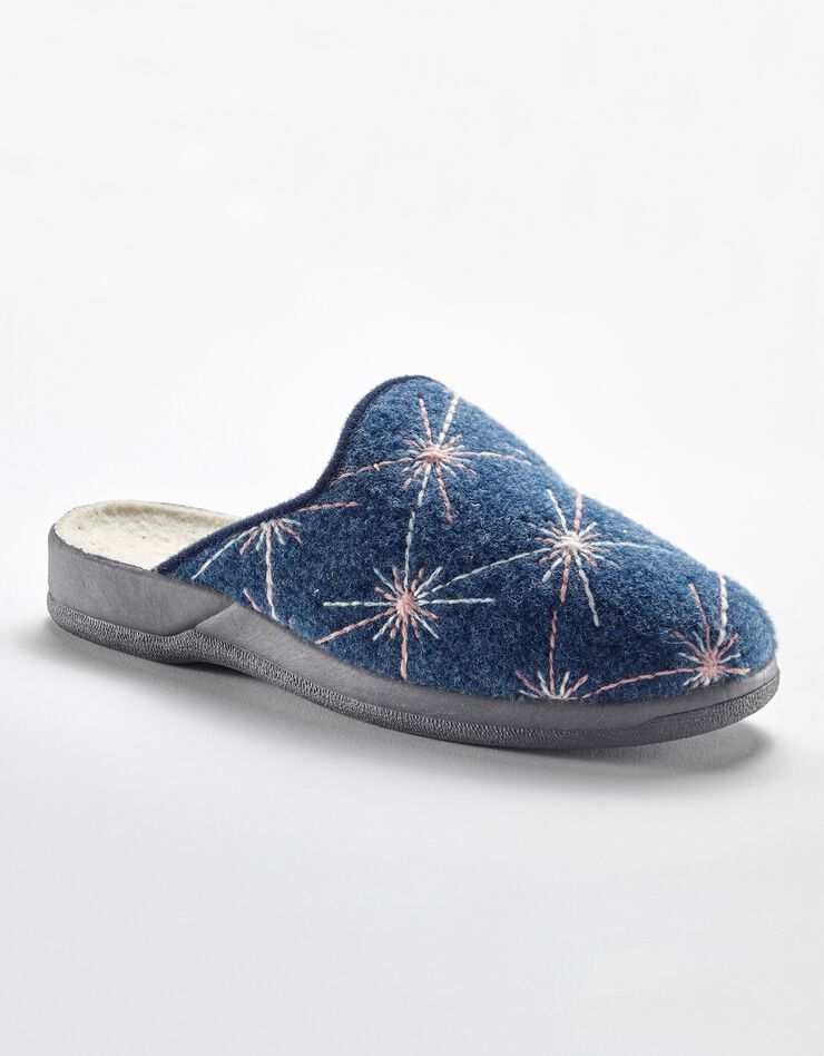 Mules fourrées brodées (marine) Mules fourrées brodées (marine)