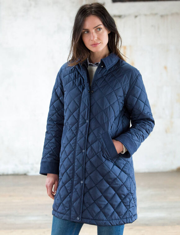 Veste longue matelass&eacute;e, d&eacute;tails velours (bleu gris&eacute;)