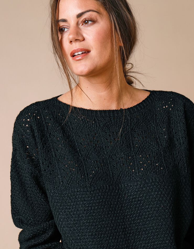 Pull col bateau, maille ajourée toucher mohair (noir) Pull col bateau, maille ajourée toucher mohair (noir)
