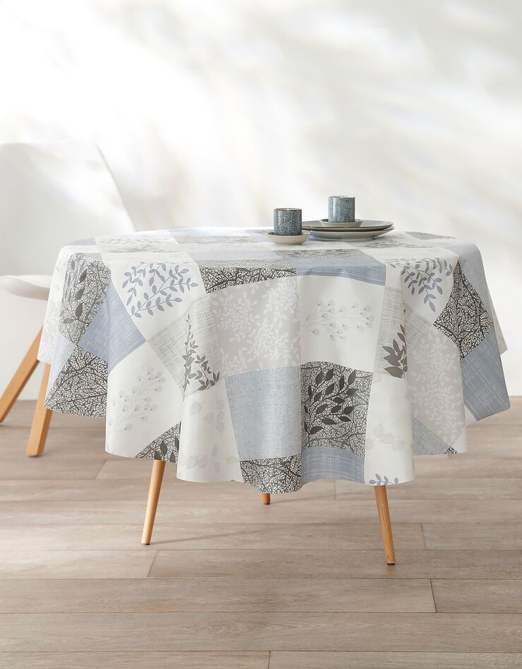 Nappe toile cirée imprimée patchwork  (gris / bleu)