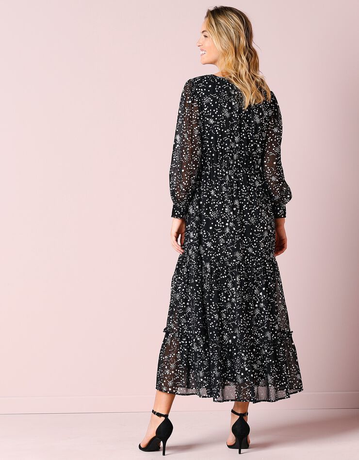 Robe longue voile imprimé argenté (noir / argenté) Robe longue voile imprimé argenté (noir / argenté)