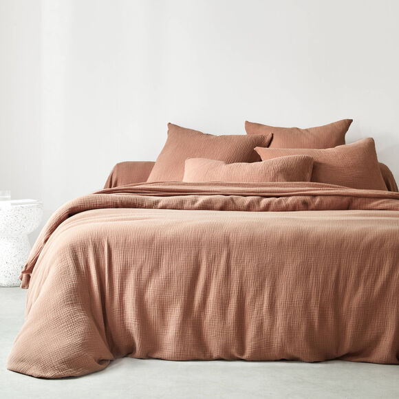 Linge de lit uni en triple gaze de coton (praline)