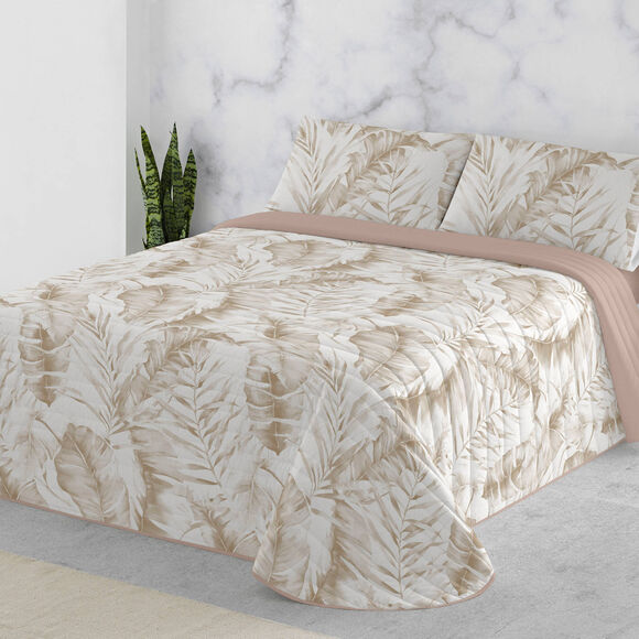 Couvre-lit matelassé imprimé Plumes (beige)