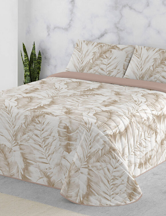 Couvre-lit matelassé imprimé Plumes (beige)