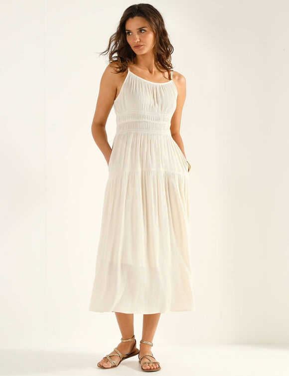 Robe longue unie, fines bretelles (naturel)