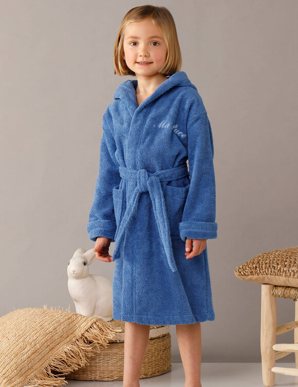 Peignoir enfant &agrave; capuche personnalis&eacute; - &eacute;ponge bouclette 340 g/m&sup2; (bleu dur)