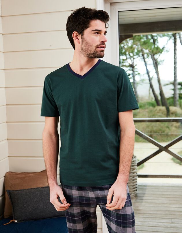T-shirt pyjama jersey col V manches courtes (vert)