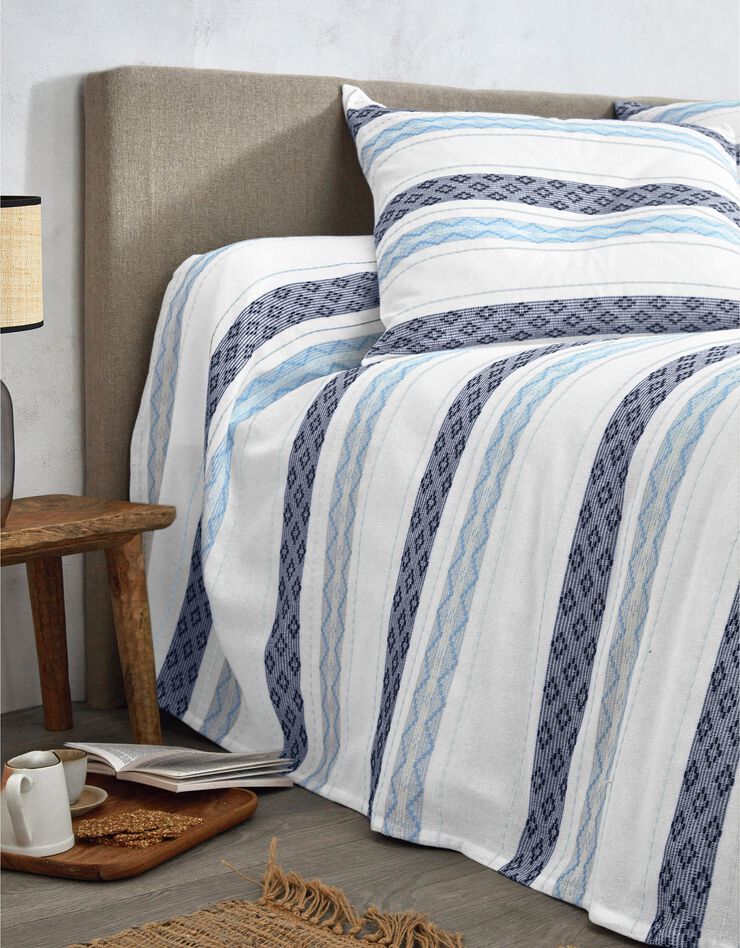 Jeté de lit coton tissé rayé (bleu) Jeté de lit coton tissé rayé (bleu)