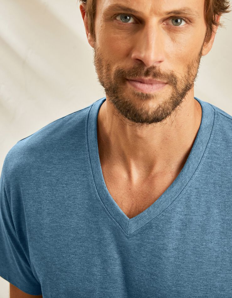 Tee-shirt col V manches courtes - lot de 3 (ch azur + tilleul + vert)