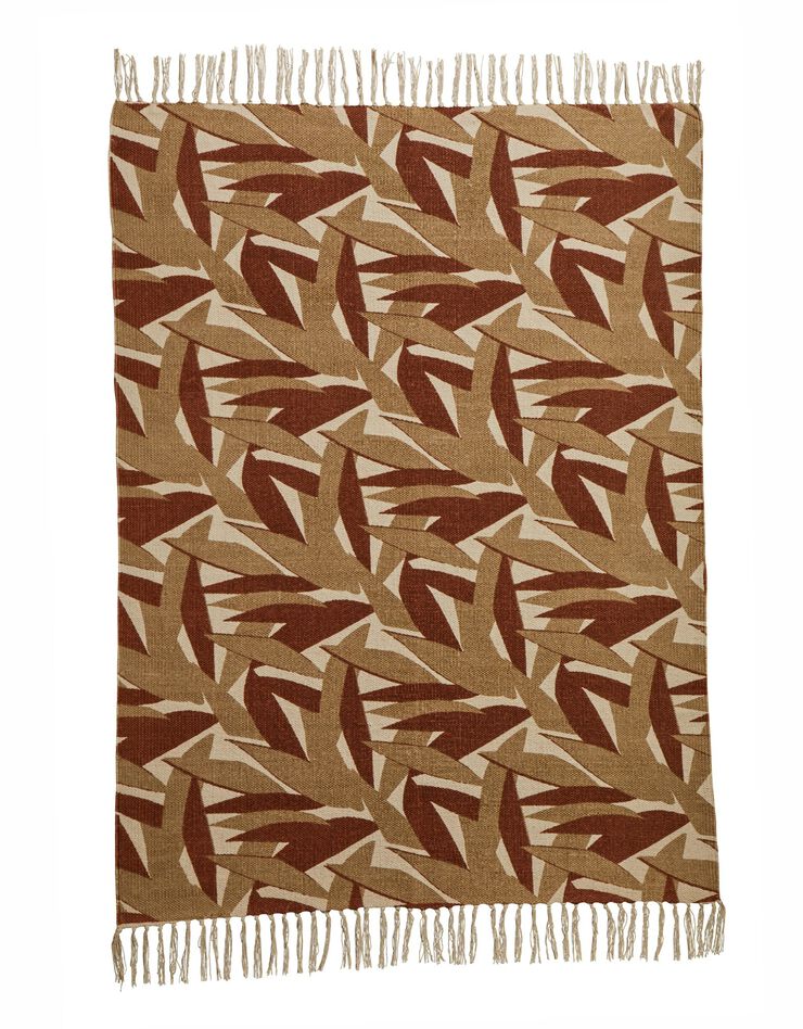 Tapis tissé grand format imprimé jungle - rectangulaire (écru / terracotta)