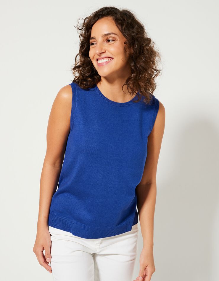 Pull sans manches toucher cachemire (bleu dur) Pull sans manches toucher cachemire (bleu dur)