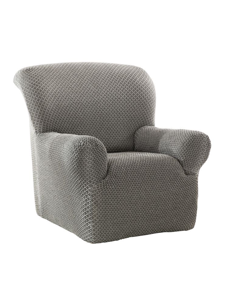 Housse texturée bi-extensible spéciale canapé fauteuil à accoudoirs (gris chiné)