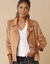 Blouson zippé col tailleur pressionné, suédine (caramel)