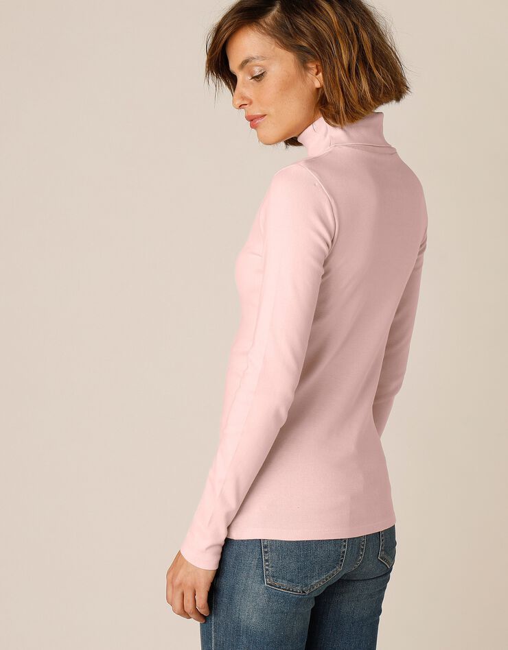Tee-shirt col montant uni jersey coton bio (rose poudré) Tee-shirt col montant uni jersey coton bio (rose poudré)