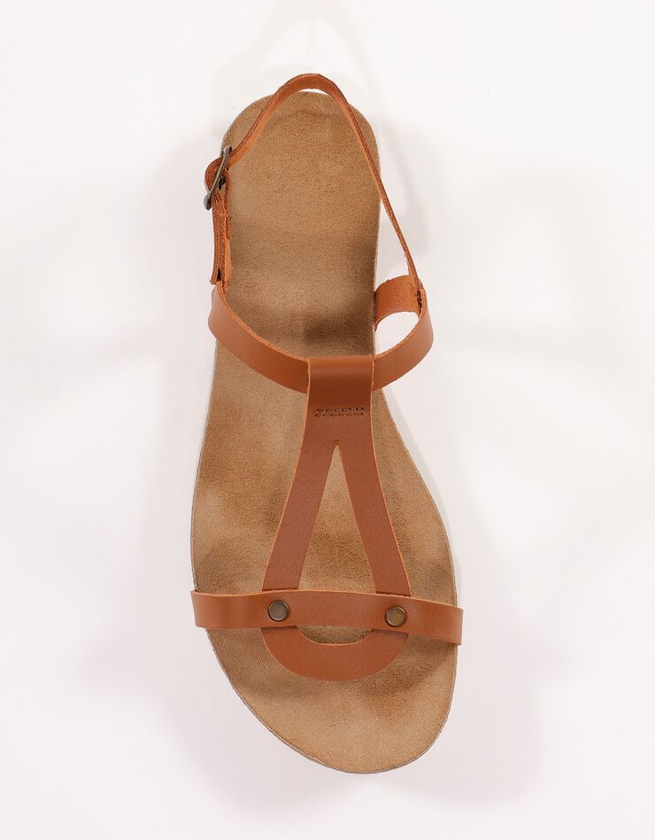 Sandales plates cuir semelle liège - marron (marron)