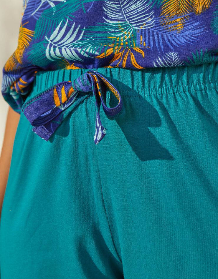 Pantacourt de pyjama en coton - uni tropical (émeraude)
