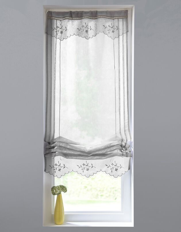 Vitrage effet lin macramé brodé finition passe-tringle (gris)