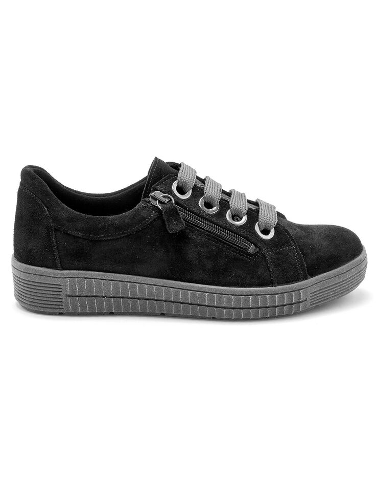 Baskets zippées et lacées grande largeur en cuir - noir (noir) Baskets zippées et lacées grande largeur en cuir - noir (noir)