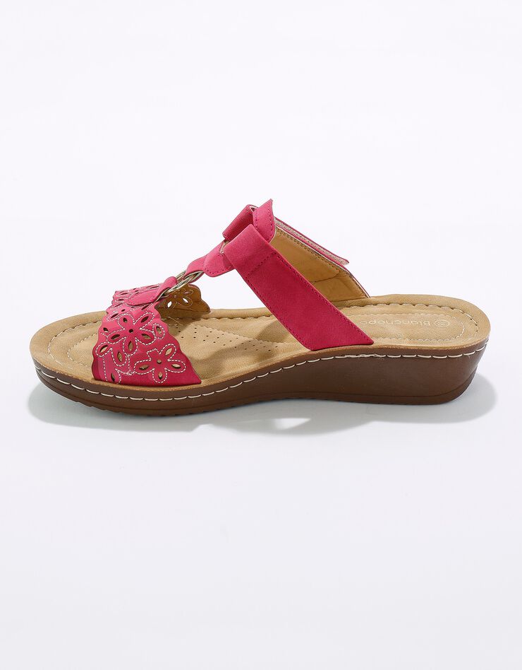 Mules confort compensées effet bois à bride scratchée (fuchsia) Mules confort compensées effet bois à bride scratchée (fuchsia)