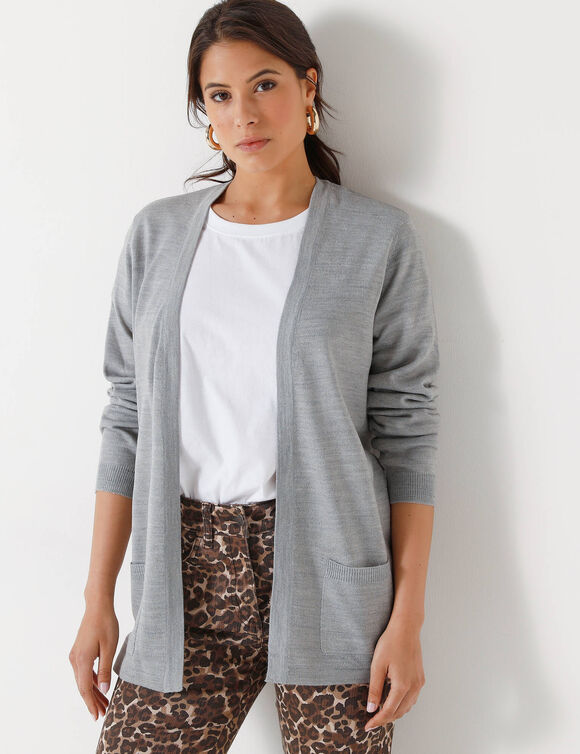 Gilet porter ouvert, maille toucher doux (gris chiné)