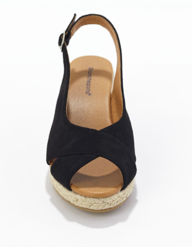 Sandales compensées corde à talon et bout ouverts (noir)