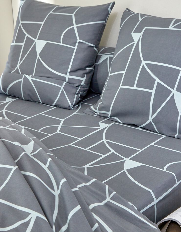 Linge de lit Geoffroy en coton à motifs graphiques (gris)
