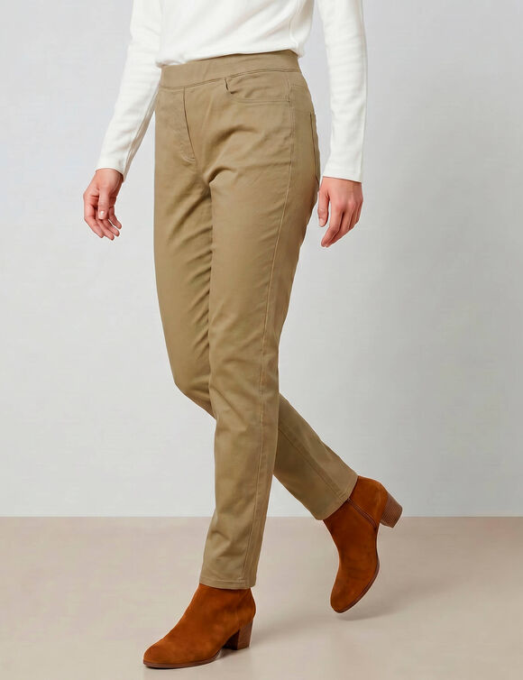 Pantalon droit "ultra confort" taille &eacute;lastiqu&eacute;e (vert kaki)