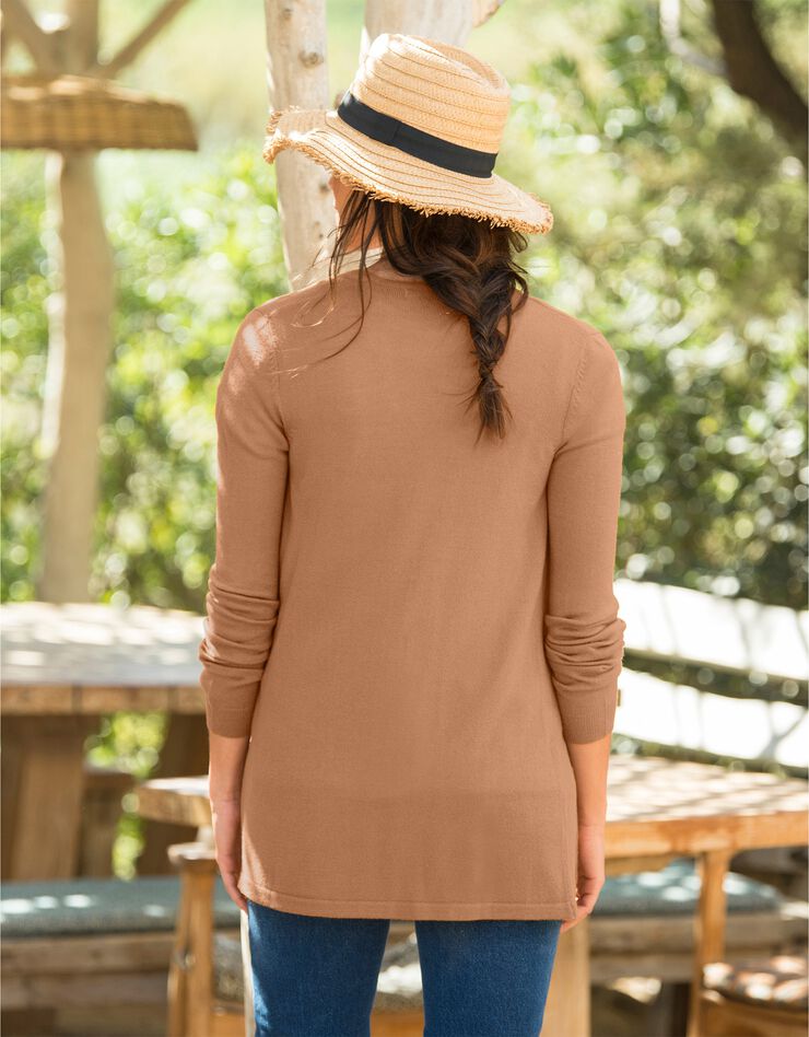 Gilet porter ouvert toucher cachemire (noisette)