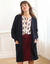 Gilet long porter ouvert, col V (marine)