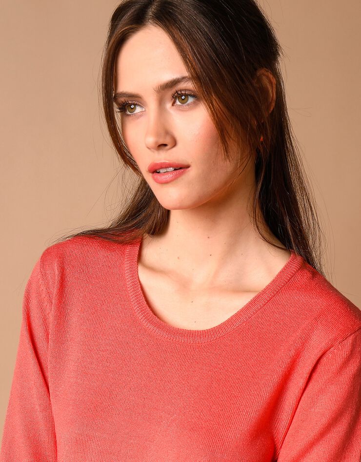 Pull col rond uni toucher cachemire (corail) Pull col rond uni toucher cachemire (corail)
